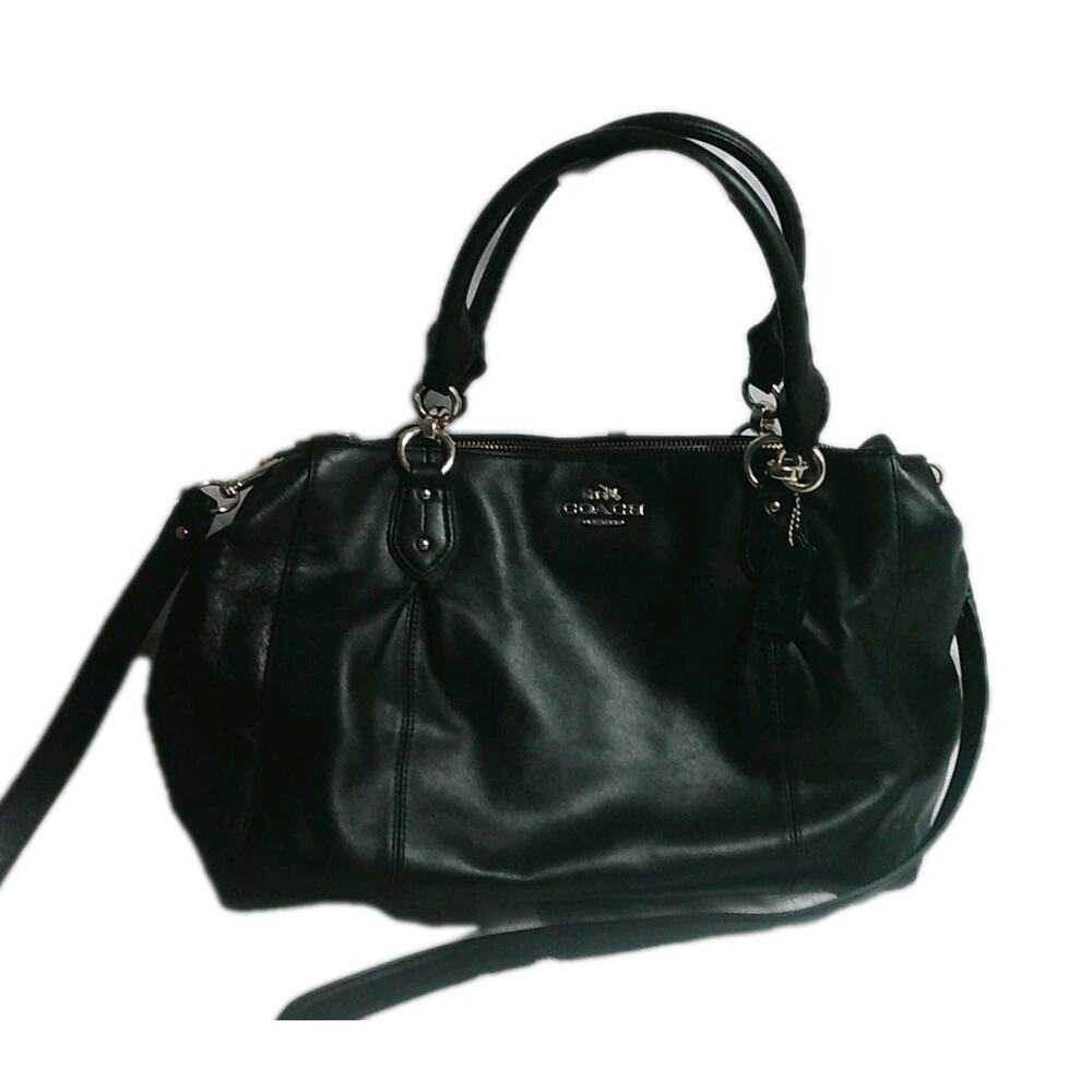 Coach Black Leather Satchel Shoulder Bag Crossbody Zip Top Multi Compartment...